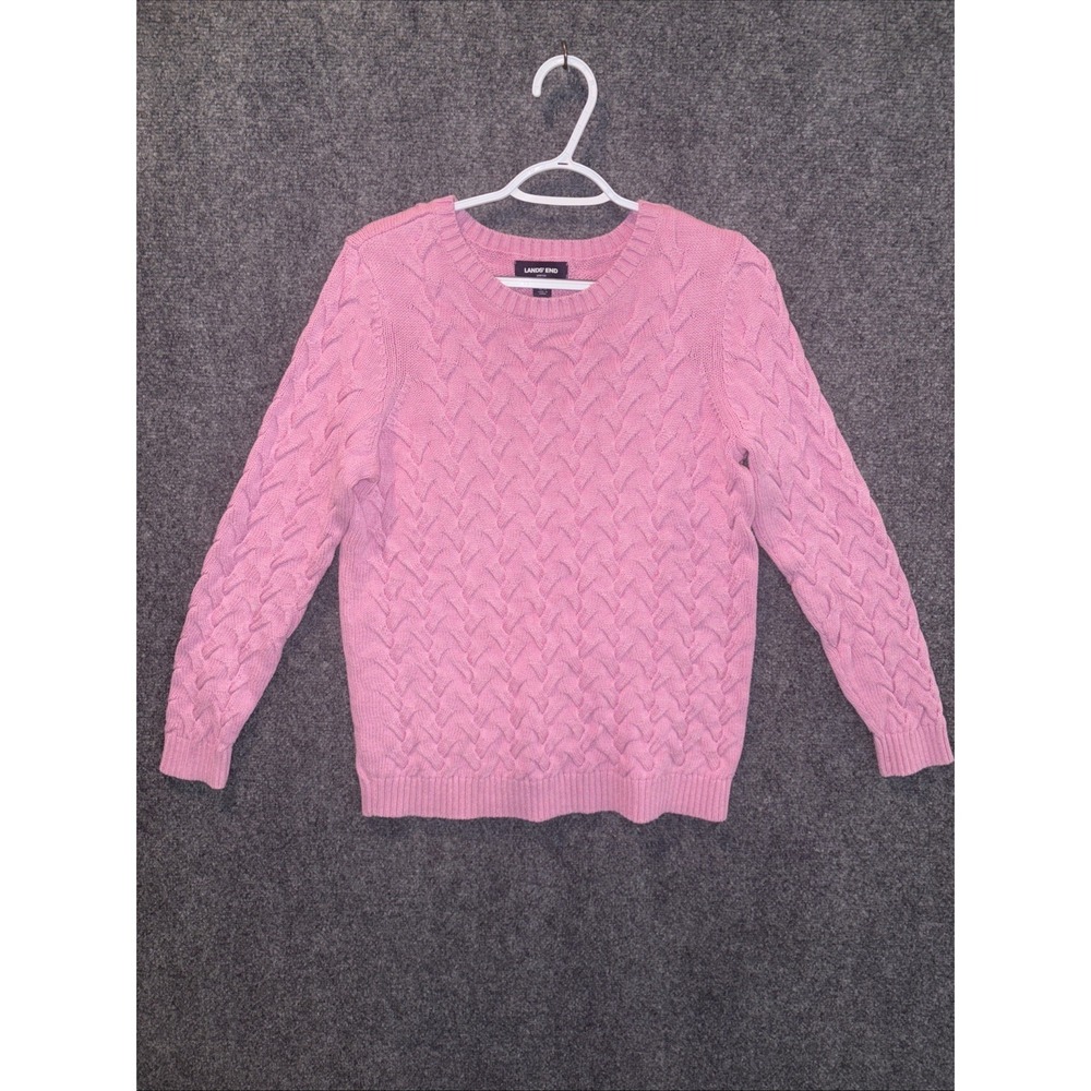 Lands End Sweater Womens Medium Pink Chunky Funky Knit Geometric Drifter